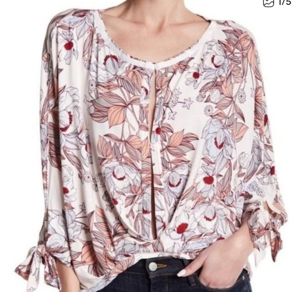 Free People Keeping On Floral Print Women's Top Button Up White And Pink